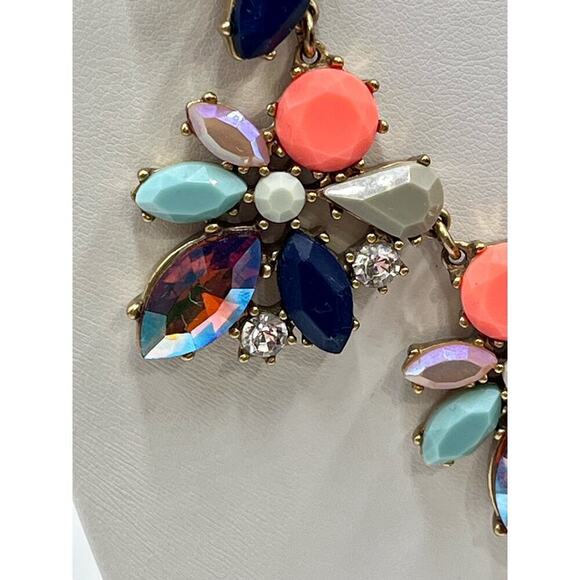 J. Crew Asymmetrical Vibrant Multicolor AB Glowing Rhinestone statement Necklace - Picture 3 of 12